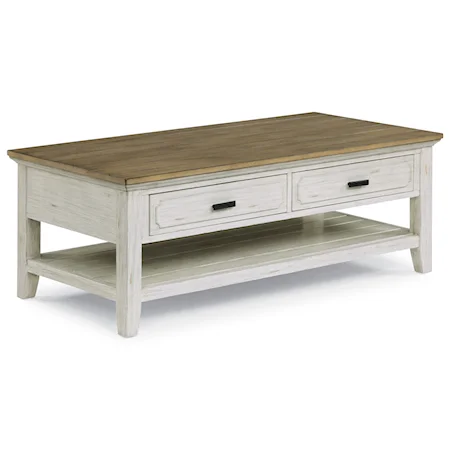 Relaxed Vintage Rectangular Cocktail Table with Drawers